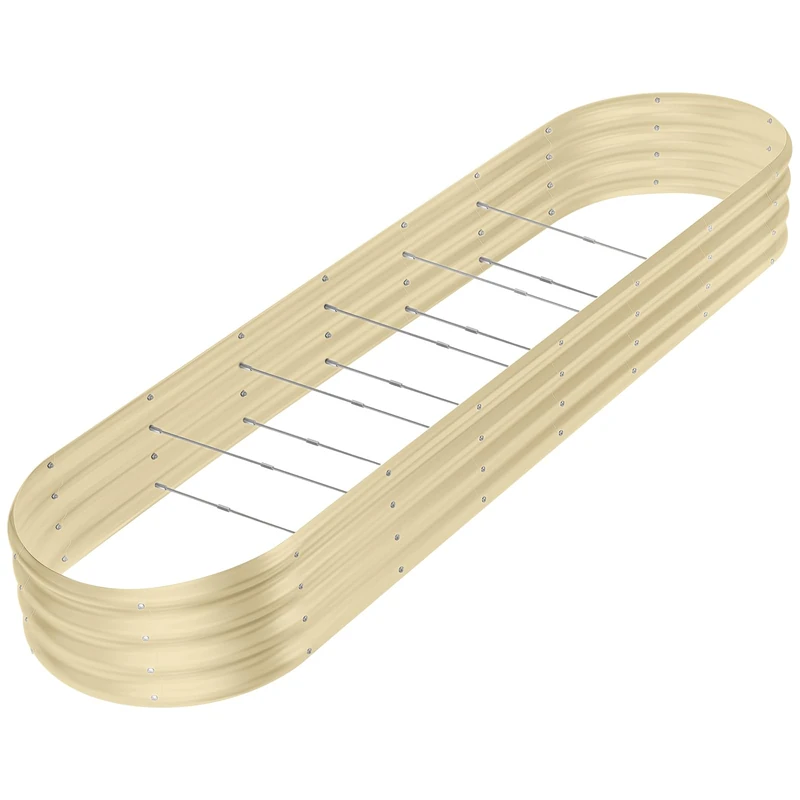 Land Guard 8×2×1ft Galvanized Raised Garden Bed Kit, 108 Gallon Capacity Raised Garden Boxes Outdoor, Oval Metal Raised Garden Beds for Vegetables, Cream Yellow(with 10 Connecting rods)