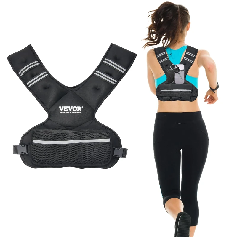 VEVOR Adjustable Weighted Vest, 20-32lb Weight Vest with 6 Ironsand Weights and Reflective Stripe, Body Weight Vest Exercise Set for Men Women, Workout Equipment for Strength Training Running Jogging