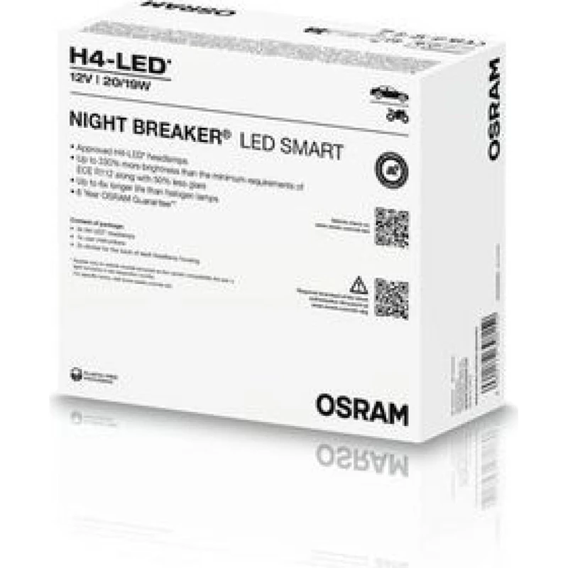 Osram H4 Night Breaker LED Smart + 330% StVZO Compliant Workshop Professional Set of 2