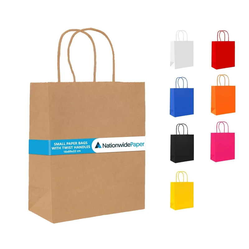 Nationwide Paper Case of 500 Brown Paper Party Bags Present Bag Kraft Paper Bags with Handles, Thick Kraft Bag for Kids, Present, Candy, Cookie, Celebrations, Baby Shower, Birthday (18x9x22cm)