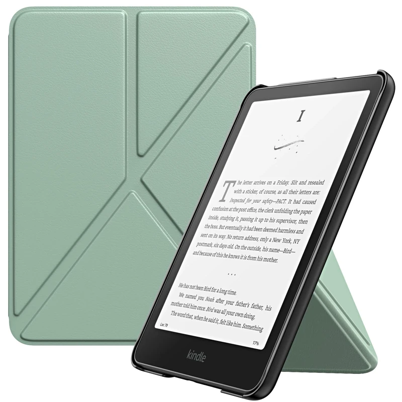 MoKo Case for All-new 7" Kindle Paperwhite (12th Generation-2024) and Kindle Colorsoft Signature Edition 2024, Origami Standing Shell Case with Magnetic PC Back Cover, Agave Green