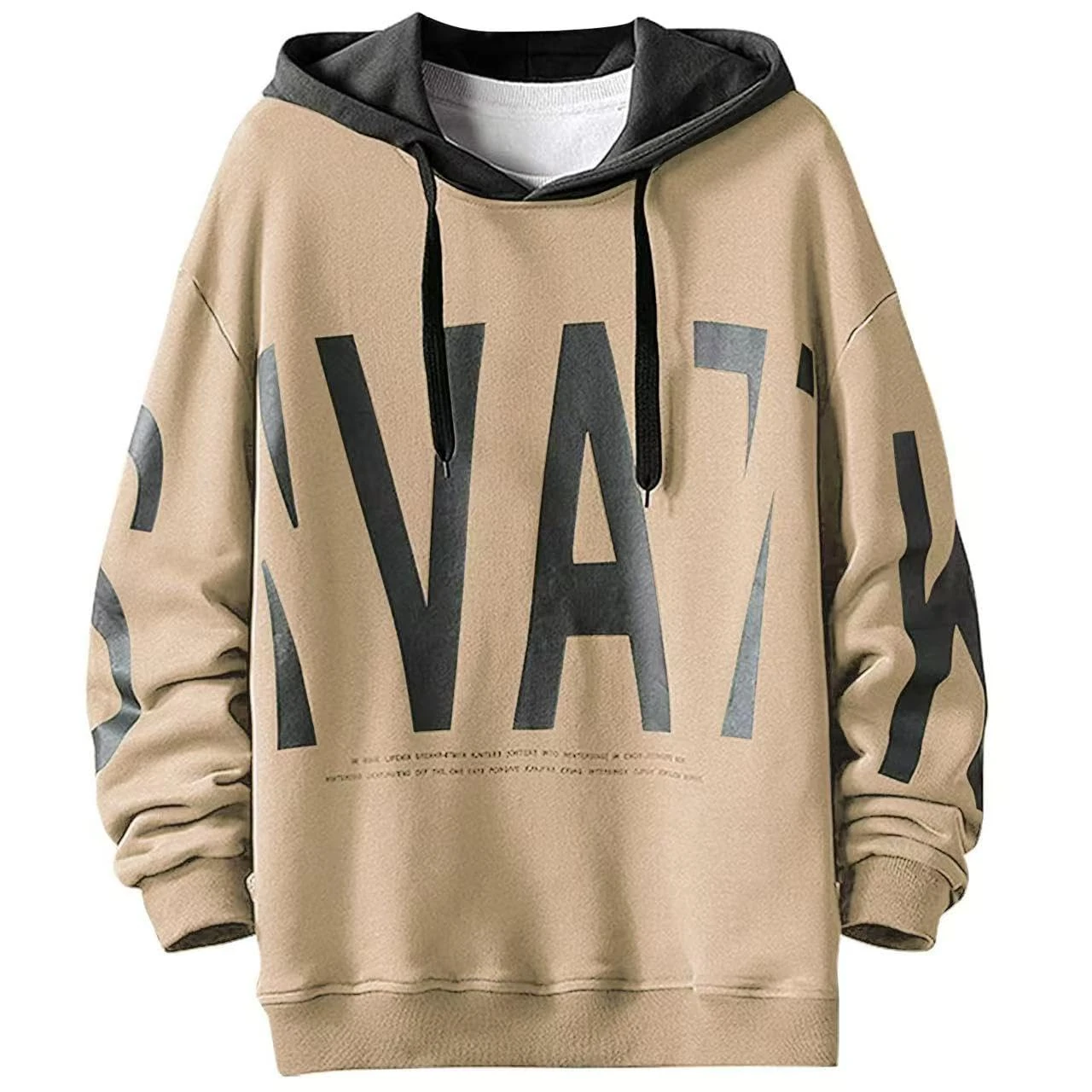 Men's Hoodie Hooded Pullover Outdoor Sweatshirt Top Blouse Streetwear Urban Jumper Casual Print Hoody Autumn Winter(Khaki,4XL)