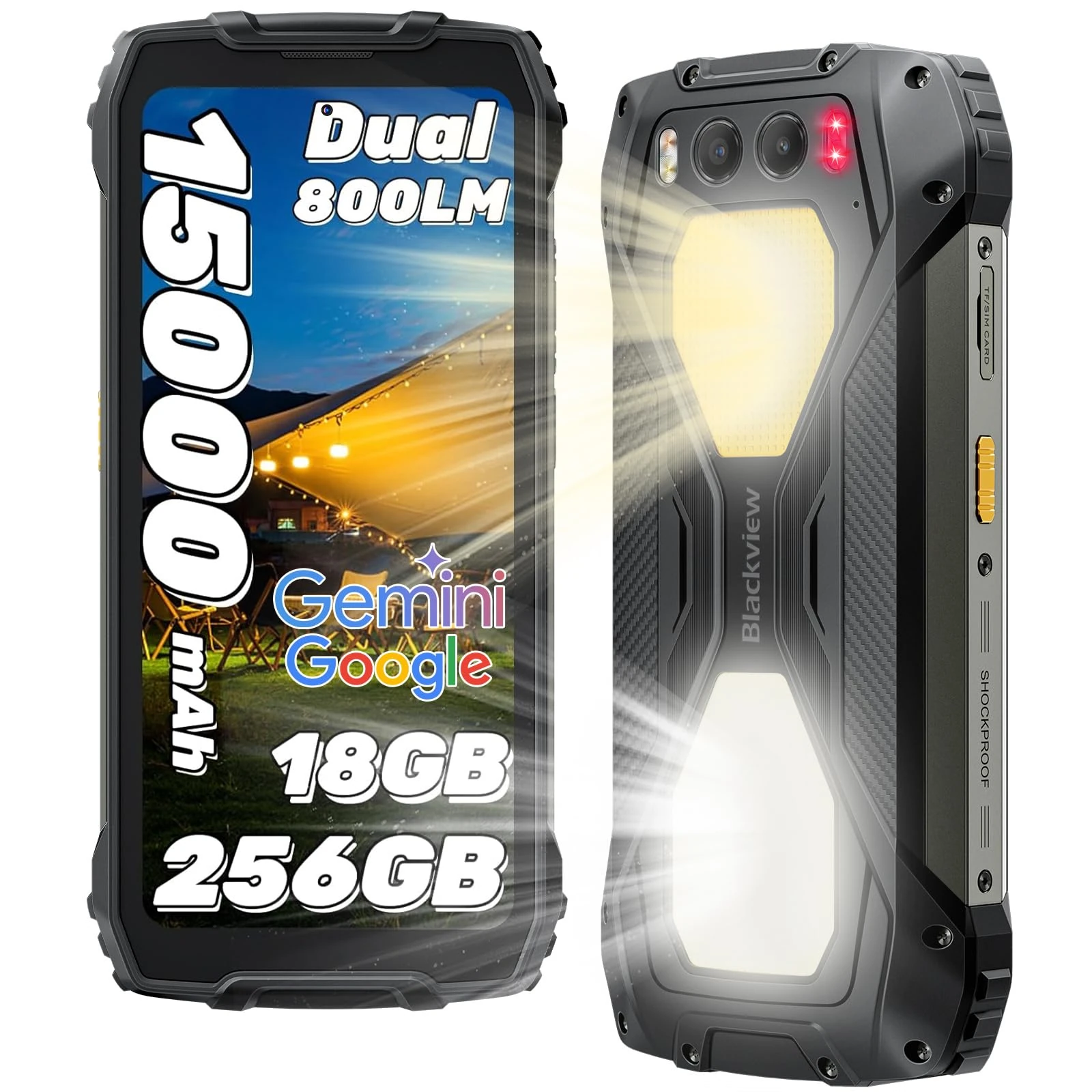 Blackview BV7300 Rugged Smartphone Android 14,18GB+256GB/2TB TF, 15000mAh 45W Fast Charge, 50MP+32MP+20MP Night Vision Camera,6.67" FHD+, 800LM Camp Light Rugged Phone, Face Fingerprint Unlock/NFC