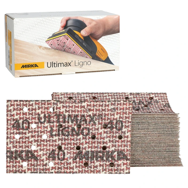 Mirka Ultimax Ligno Sanding Sheets 81x133mm, grit P40, Grip Backing, Multifit Holes, for Wood, Pack of 50