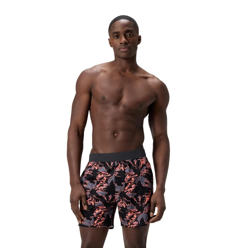 Speedo Men's Lookout Print Volley Shorts | 4-Way Stretch Soft Fabric | Swim | Gym | Run | Quick Drying Swimwear, RED, S