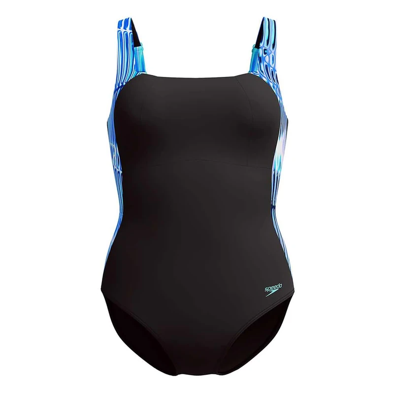 Speedo Women's Shaping Lunalustre Printed One Piece Swimsuit | Shapewear | Beach and Holiday Swimwear Swimwear, Indigo Glow, 34