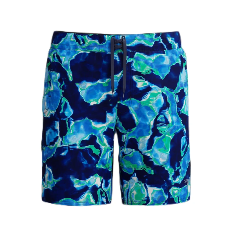 Speedo Men's Lookout Print Board Shorts | 4-Way Stretch Soft Fabric | Surf | Swim | Gym | Run | Quick Drying Swimwear Blue