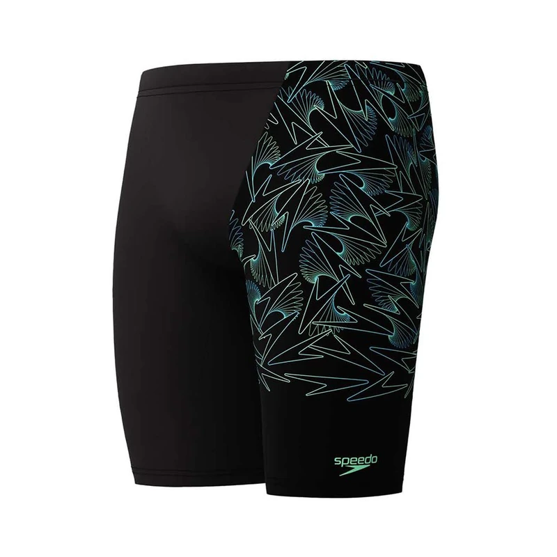 Speedo Men's Hyperboom V-Cut Jammer | Quick Drying | Training | Fitness | Chlorine Resistant Swimwear, Black/Alfalfa Green, 28