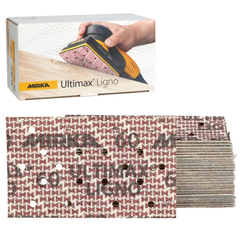 Mirka Ultimax Ligno Sandpaper, grit P60, 81x133mm, Multifit Dust Extraction, Hook and Loop, for Wood Finishing, 50 Pack