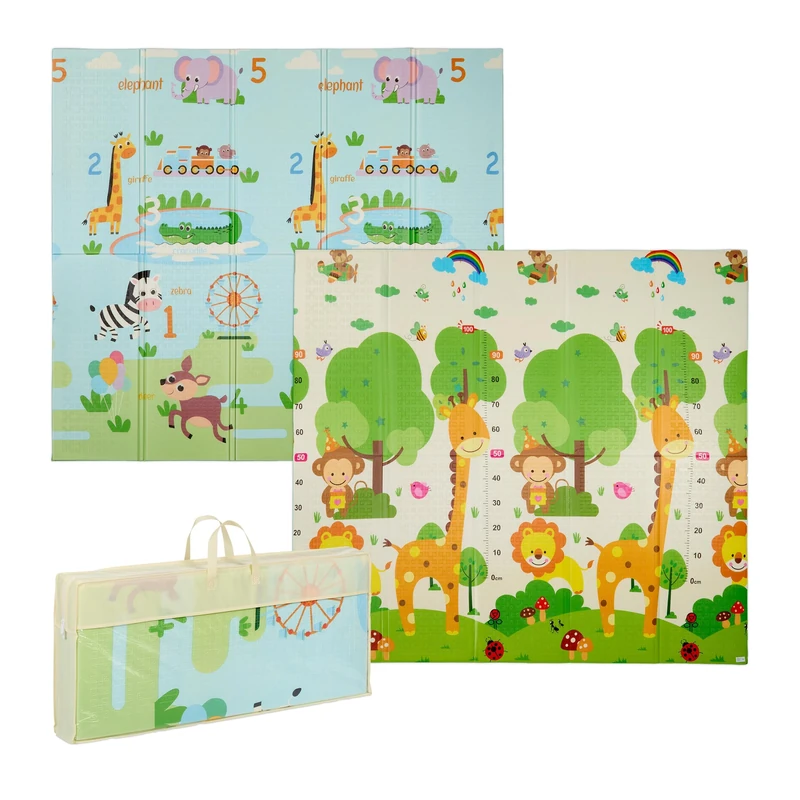 Relaxdays Foldable Playmat, Animals, Non-Toxic, 200 x 180 cm, XPE Foam, Baby & Child Crawling Mat, Multicoloured, Plastic