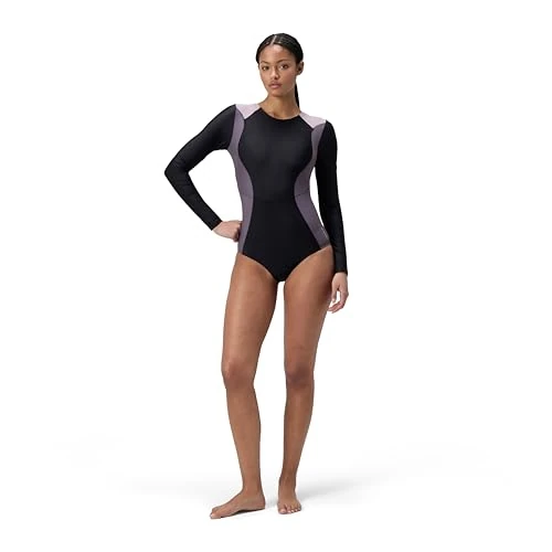 Speedo Women's Colourblock 2.0 Long Sleeve Swimsuit | Training Swimwear | Soft Feel | Swim Fitness Swimwear Black