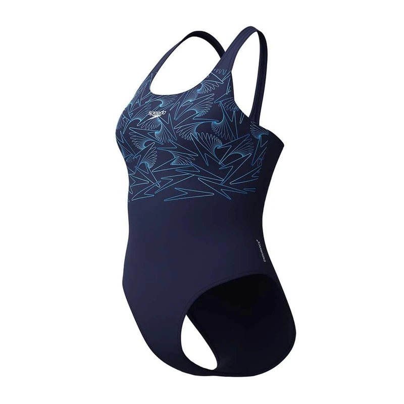Speedo Women's Hyperboom Placement Muscleback Swimsuit | Quick Drying | Training | FitneS | Chlorine Resistant, Lagoon Blue/Celeste, 32