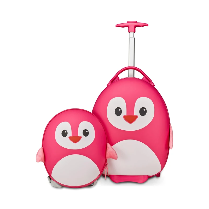 SJ GANG STYLE JAM GANG Trolley + Hard Backpack, Children, Fancy Animals, Fuchsia, Penguin Pattern, Children, Anti-tip Front Foot, School and Leisure, Fuchsia, Taglia Unica, Modern
