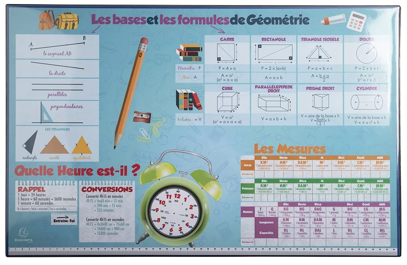 Exacompta - Ref. 29792E - Box of 10 Desk Pads for Children in Rigid Cardboard Backboard - Front and Back in PVC to Withstand Everyday use - 37.5 x 57.5 cm - Maths Visual - Delivered Flat Packed