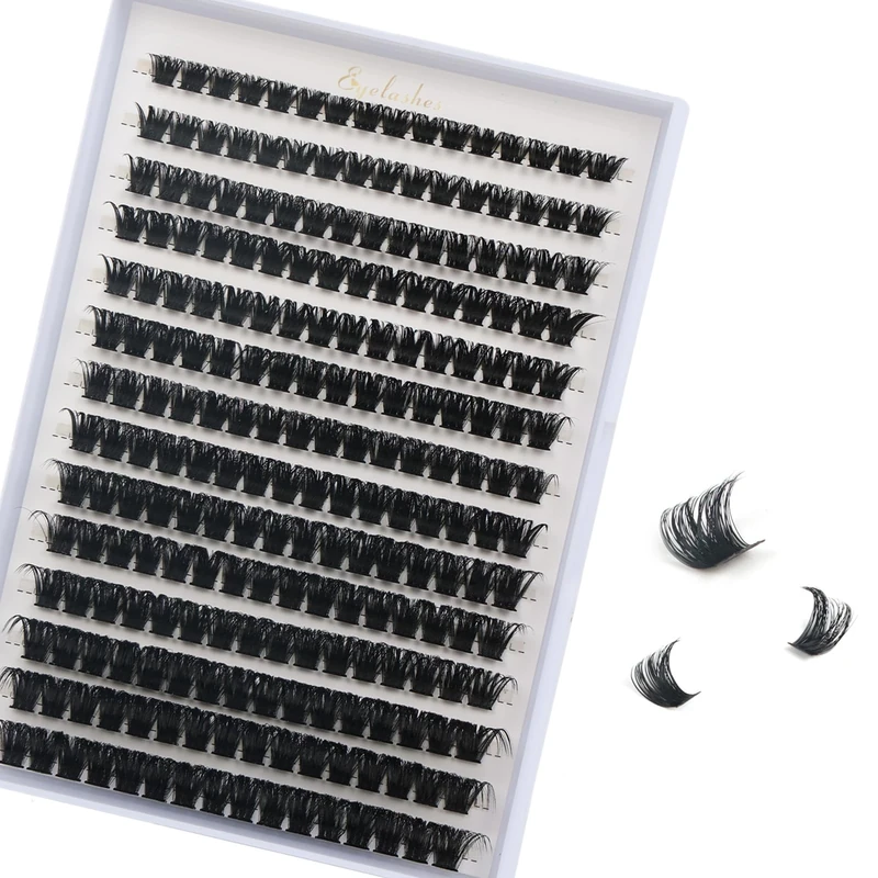 FANDIQ Individual Eyelashes 224PCS Natural Cluster Lashes D Curl Lashes Russian Individual Cluster Eyelashes for Beginners (100D 8-16mm)