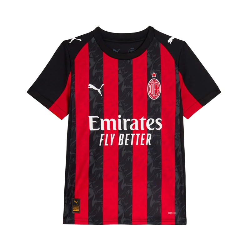 PUMA Kids AC Milan Home Shirt 2025 26 Juniors Short Sleeve Red/Black 7-8 Years