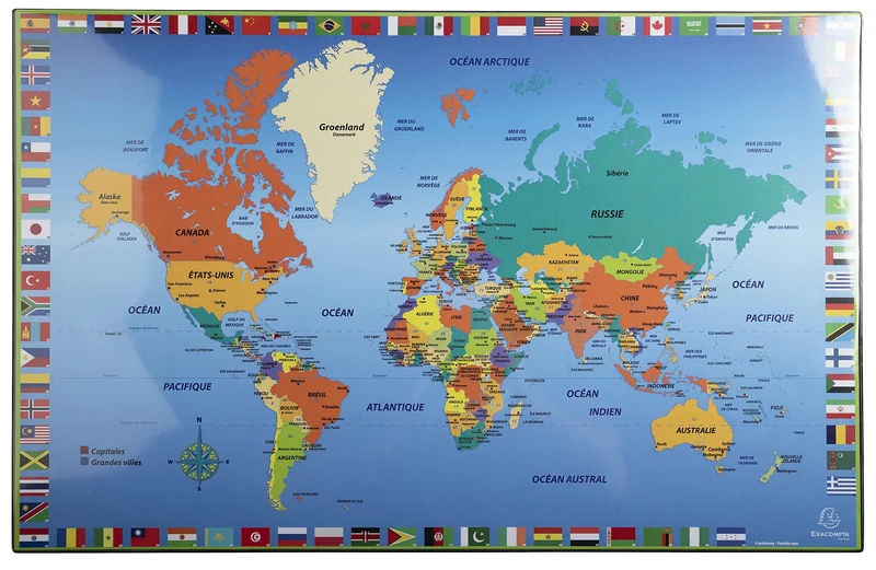 Exacompta - Ref. 29790E - Box of 10 Desk Pads for Children in Rigid Cardboard Backboard - Front and Back in PVC to Withstand Everyday use - 37.5 x 57.5 cm - World Visual - Delivered Flat Packed