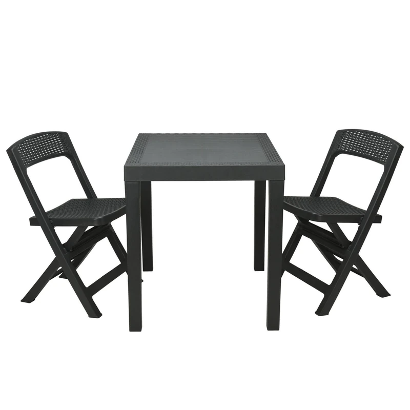 WELL HOME – Garden Set 'Poker' Table + 2 Chairs in Anthracite