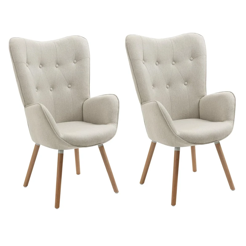 MEUBLE COSY Set of 2 Armchair for Living Room Accent Chair with High Wing Back and Padded Armrests, Wooden Legs, Sofa for Reading Lounge Bedroom Entrance, Beige