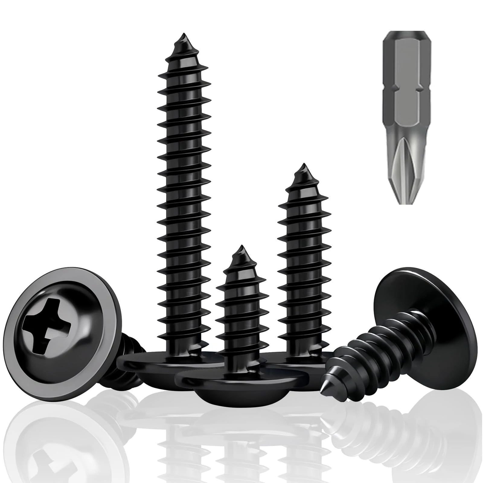 HXJDAM 200Pcs M4.2x13mm Black Self Tapping Screws, Flat, Pan, Wafer Head Screws for Plastic, Sheet Metal, Pasterboard, Wood, Aluminum