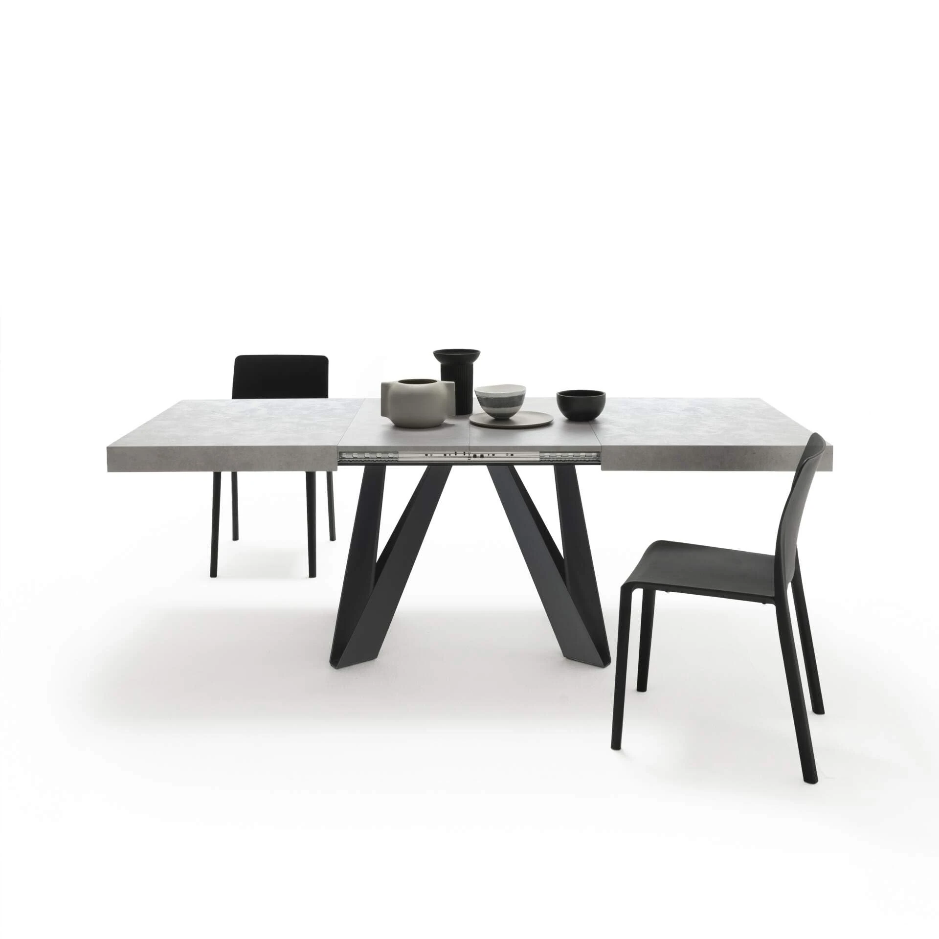 Mobili Fiver, Romina Extendable Table 140(220) x90 cm, Concrete Grey Effect with Black Iron Legs, Made In Italy
