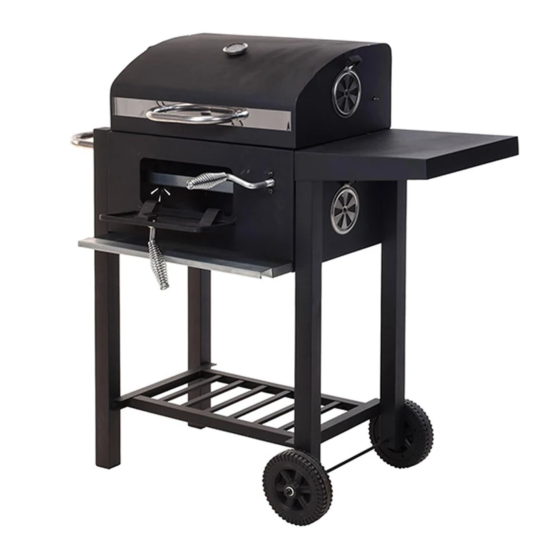 Well Home Charcoal Barbecue Black with Double Grill and Side Table H.96cm