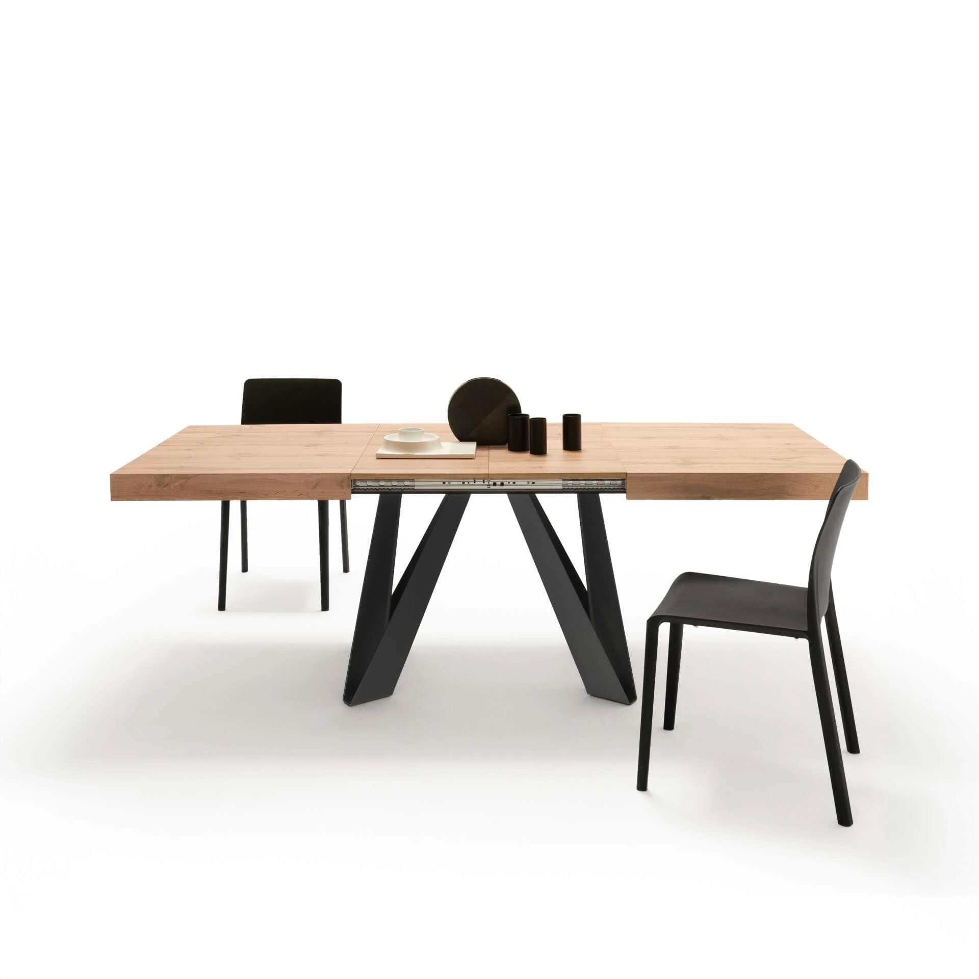 Mobili Fiver, Romina Extendable Table 140(220) x90 cm, Rustic Oak with Black Iron Legs, Made In Italy