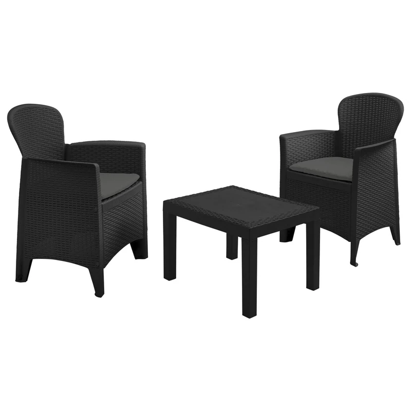 WELL HOME – Garden Set 'Akita' Table + 2 Chairs in Anthracite Ideal for Terraces