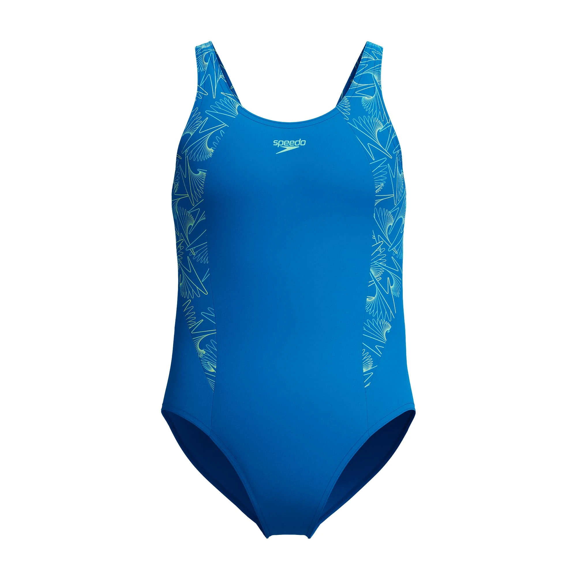 Speedo Girls Hyperboom Splice Muscleback Swimsuit | Swim Training |Chlorine Resistant | Quick Drying | Stretch Fabric | Comfort Fit, Lagoon Blue/Celeste, 11-12