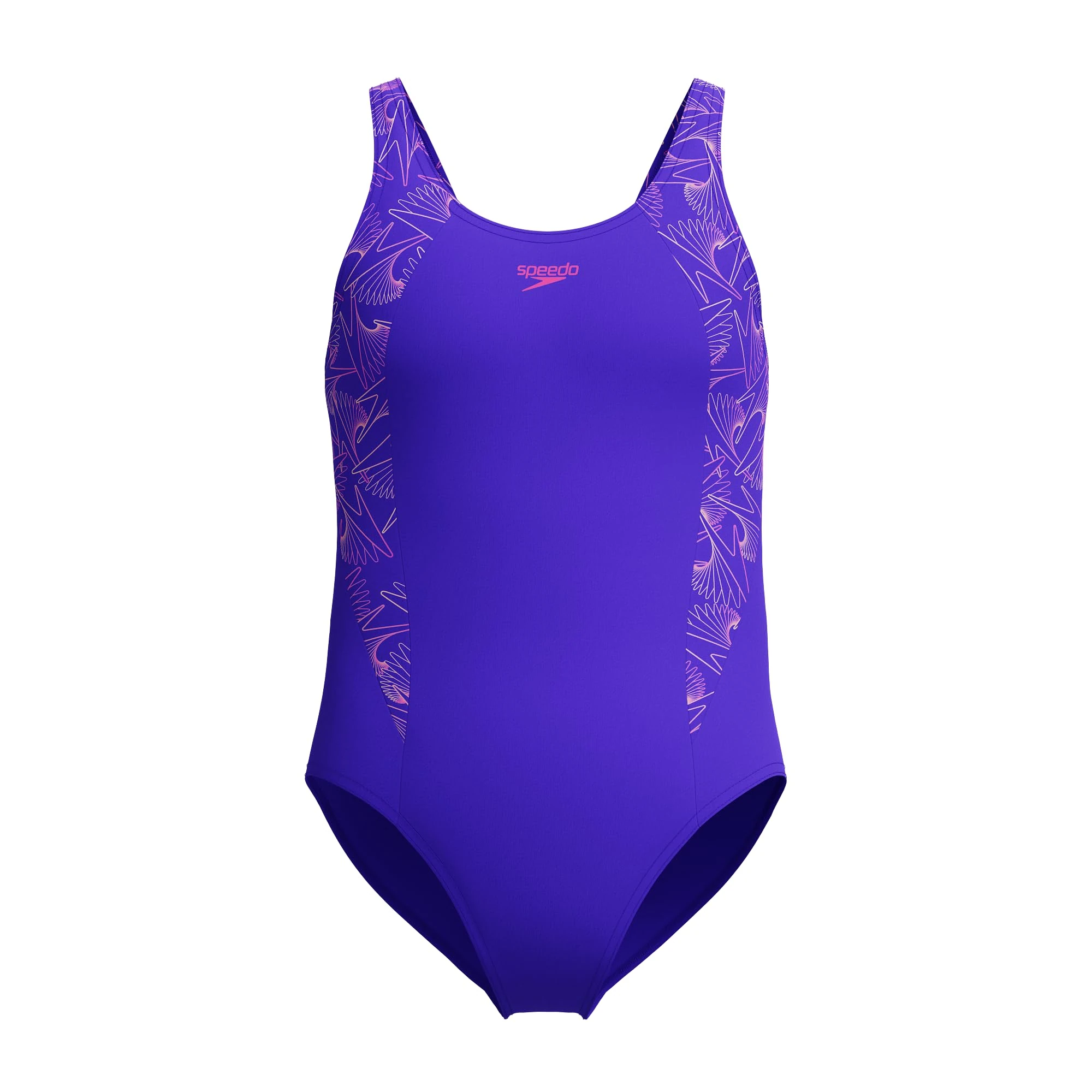 Speedo Girls Hyperboom Splice Muscleback Swimsuit | Swim Training |Chlorine Resistant | Quick Drying | Stretch Fabric | Comfort Fit, Indigo Glow, 11-12