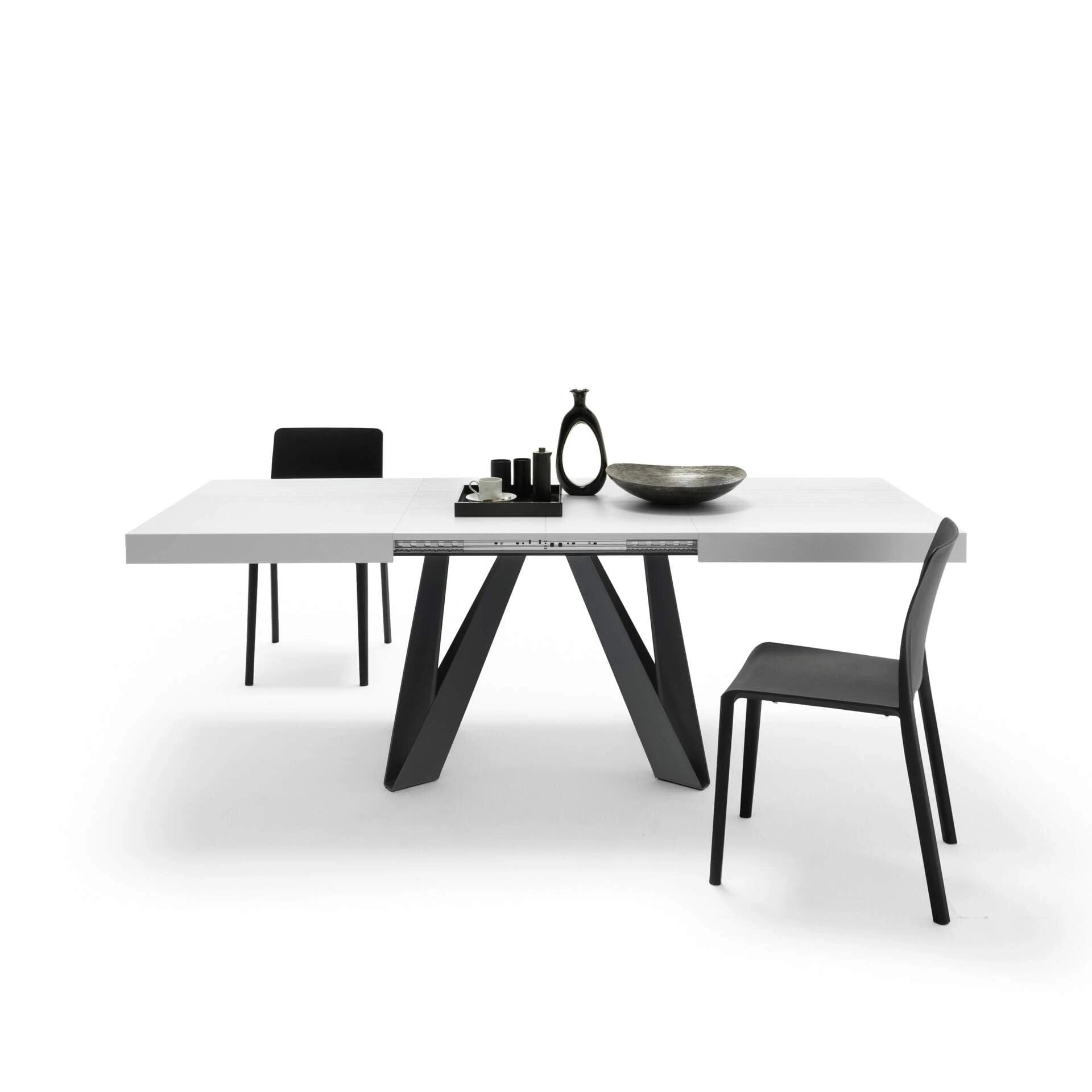 Mobili Fiver, Romina Extendable Table 140(220) x90 cm, White with Black Iron Legs, Made In Italy