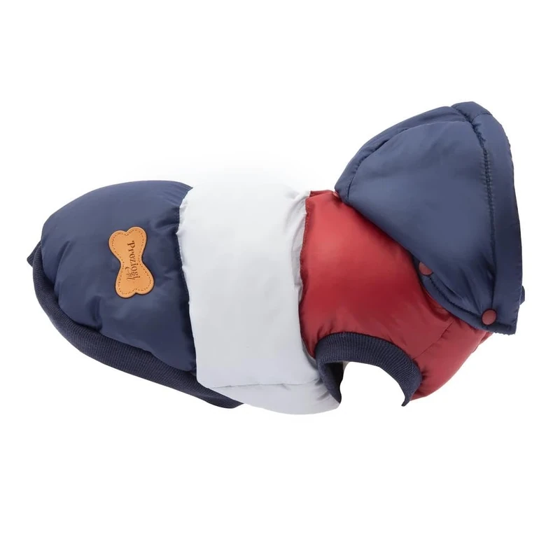 Preziosi Pet - Warm Padded Jacket for Dogs, Comfort Jacket Size Small Medium 35 cm, Adjustable Clip Closure, Removable Hood and Hole for Leash. Equipped with Button Stopper Hood
