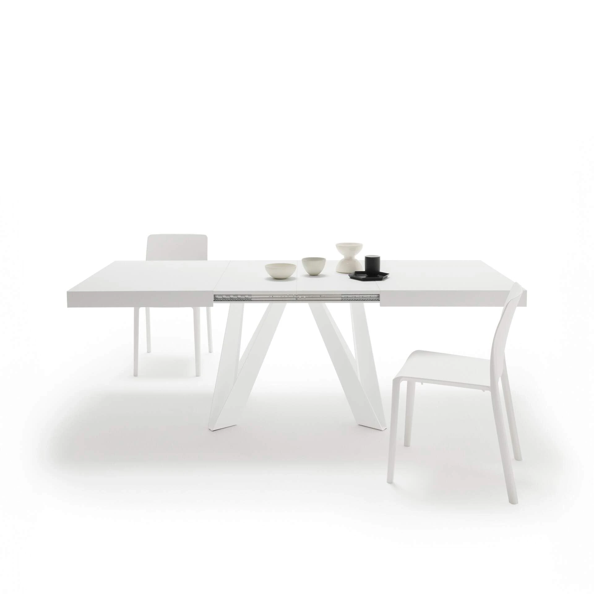 Mobili Fiver, Romina Extendable Table 140(220) x90 cm, White with White Iron Legs, Made In Italy