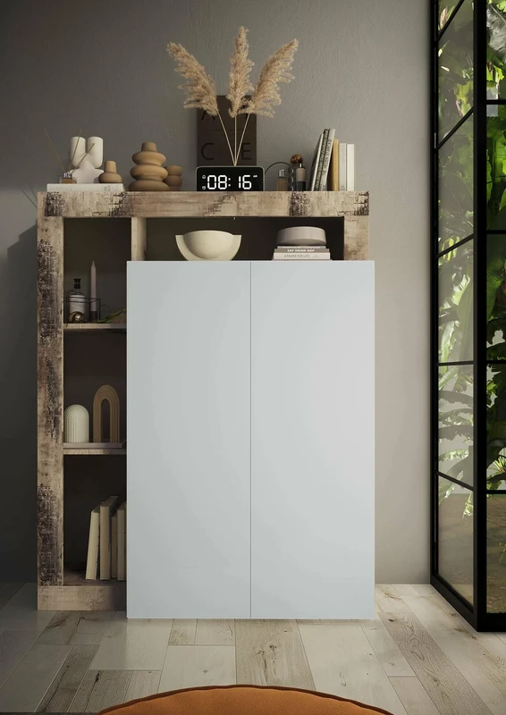 Dmora Matese Multi-Purpose Wardrobe with 2 Doors, Multifunctional Cabinet, Shoe Cabinet, Shoe Cabinet, Made in Italy, 78 x 35 x 116 cm, Glossy White and Oak
