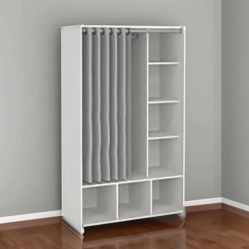 Dmora Large Roselle Wardrobe Bedroom Furniture Storage Cabinet Wardrobe Clothes Rack 105 x 48 H 180 cm White and Grey