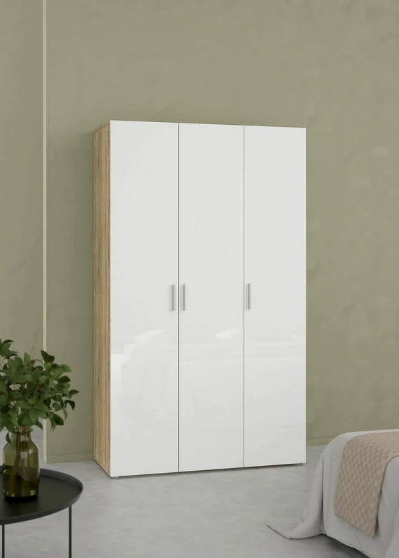 Dmora Isabelle 3 Door Wardrobe, Bedroom Furniture, Storage Cabinet, Clothes Hanger, 118 x 50 x H 201 cm, Oak and White