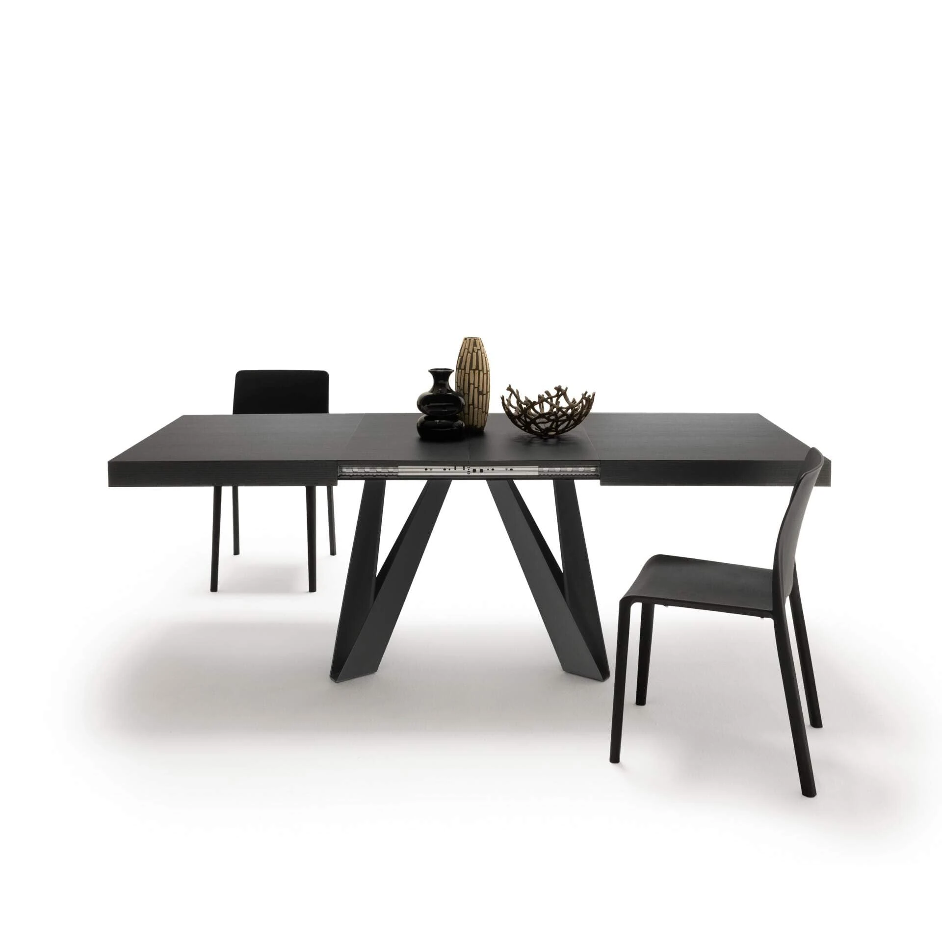 Mobili Fiver, Romina Extendable Table 140(220) x90 cm, Black with Black Iron Legs, Made In Italy