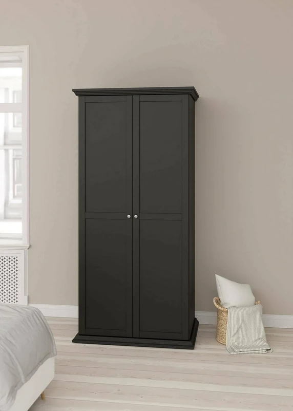 Dmora Daphne 2 Door Wardrobe, Bedroom Furniture, Storage Cabinet, Clothes Hanger, 96 x 63 x H 200 cm, Black
