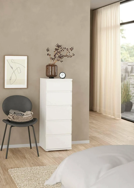 Dmora Cezanne Chest of Drawers, Settimino Multipurpose Bedroom/Dresser with Drawers, 40 x 40 x H 107 cm, White