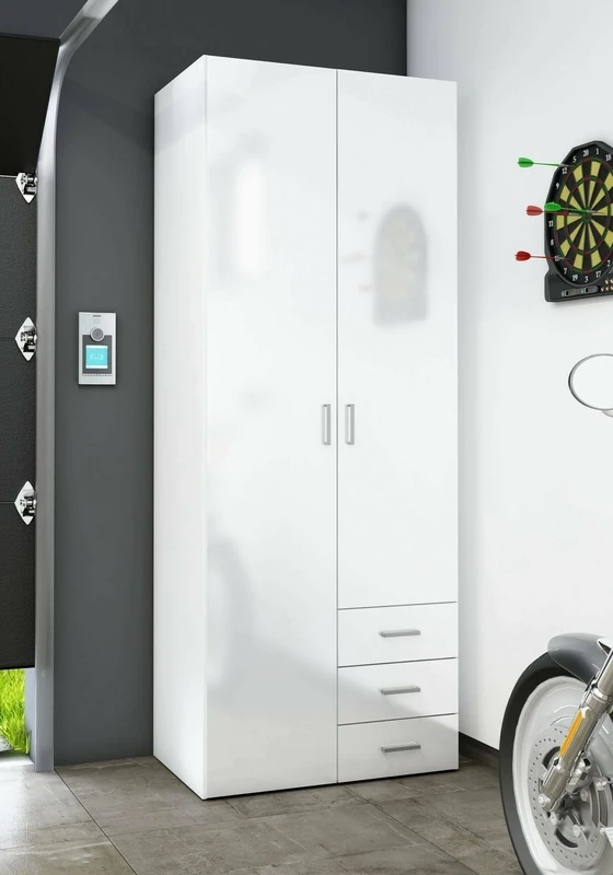 Dmora Emilie 2 Door Wardrobe Bedroom Furniture Cabinet Wardrobe Wardrobe Wardrobe 78 x 50 H 200 cm White Gloss