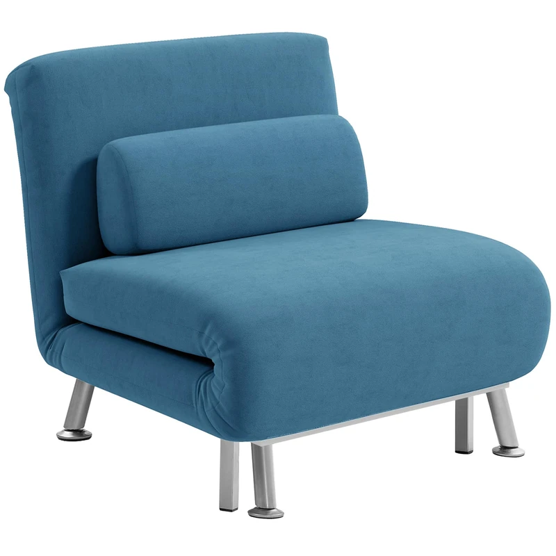 HOMCOM Single Sofa Chair Bed, Linen Fabric 3-in-1 Convertible Sleeper Chair with 5-Position Adjustable Backrest, 75cm Wide Seat, Pillow for Living Room, Bedroom, Blue