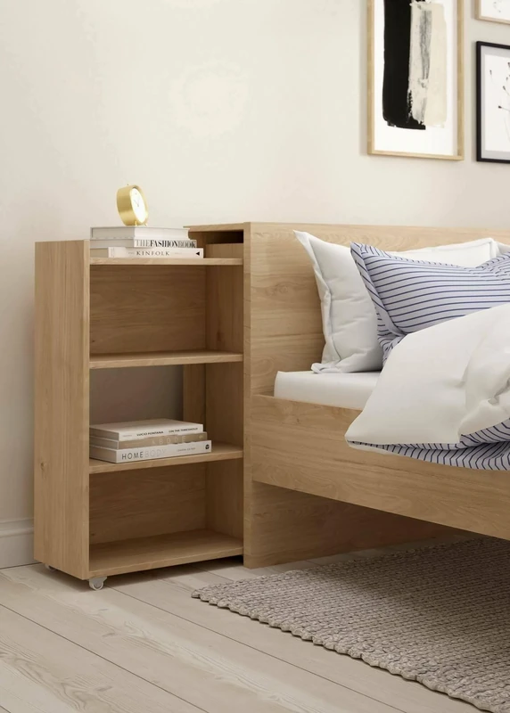 Dmora Felicite Bedside Table, Low Chest, Night Table, Bed Shelf, 165 x 26 x H 80 cm, Oak