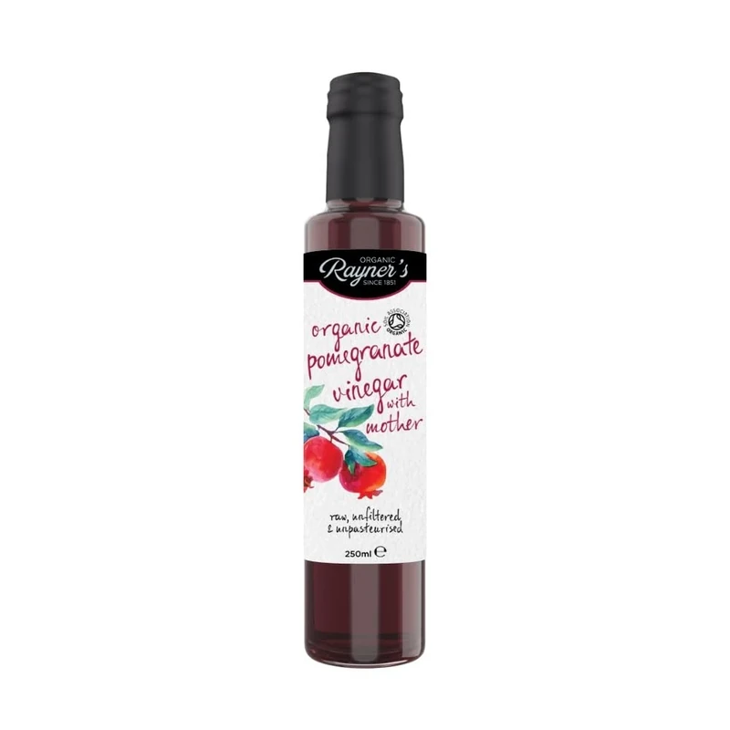 Rayner's Organic Raw Pomegranate Vinegar with Mother, 6 x 250 ml – Organic, Raw, Unfiltered, Gluten-Free & Vegan