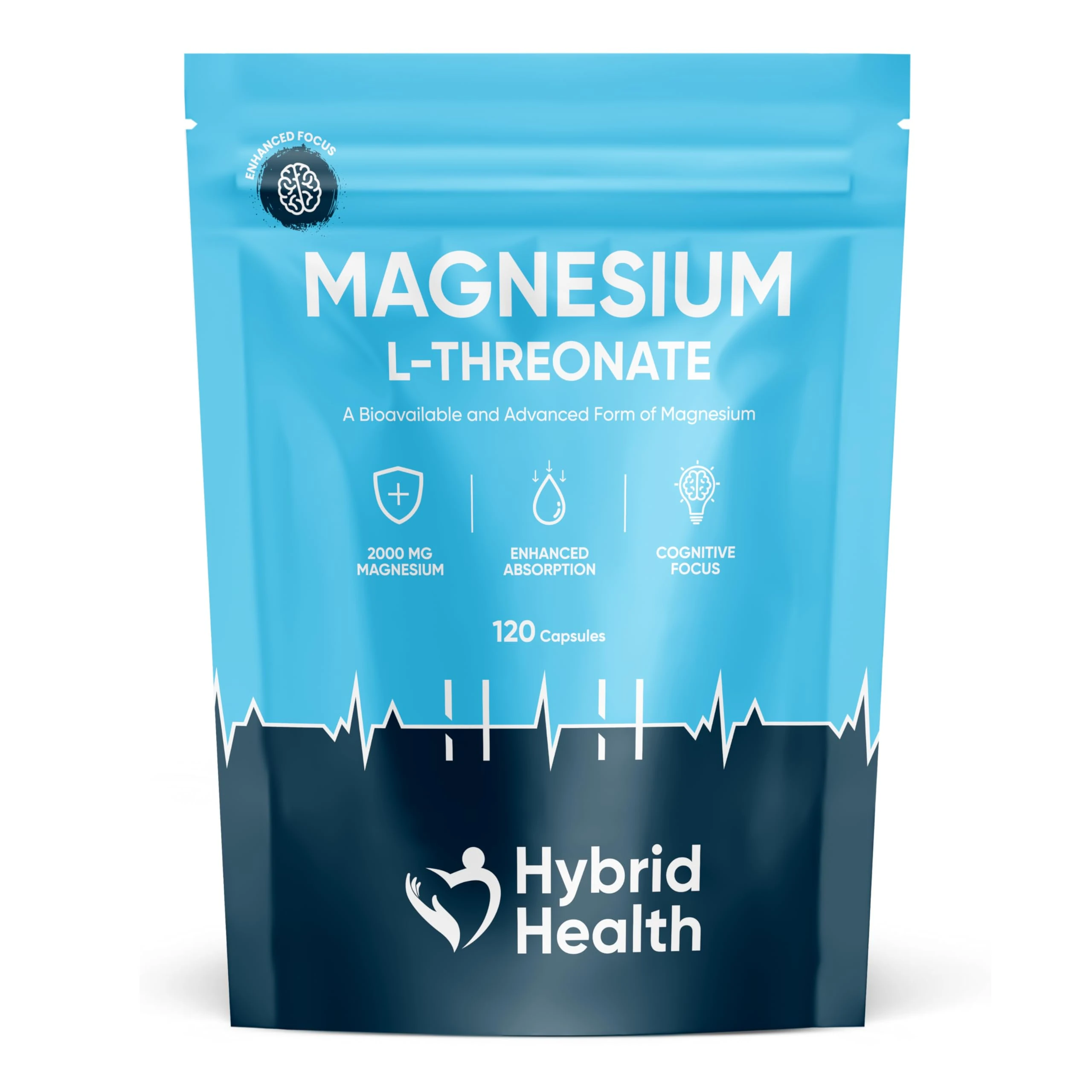 Hybrid Health Magnesium L-Threonate 2000 MG Supplement | 120 High Strength Vegan Capsules | Bioavailable & Advanced Form of Magnesium | Vegan Non-GMO
