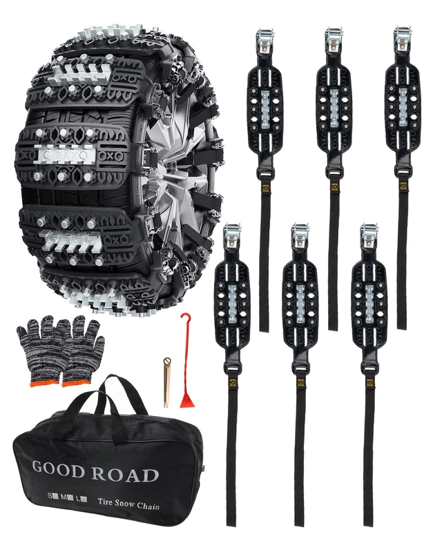 KYX Tire Chains for Car/SUV/Pickup Truks, Adjustable Universal Emergency Snow Chains for Tire, 8.7-11.1 inch, Caoutchouc, Small, 6 Pcs