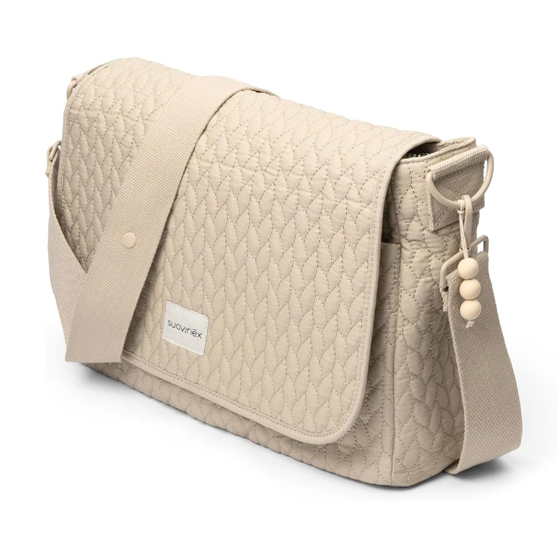 SUAVINEX, Maternity Shoulder Bag, Large Capacity Baby Trolley Bag, Adjustable Stroller Handles, Flap and Zipper Closure, Waterproof, with Inner Pockets, Beige
