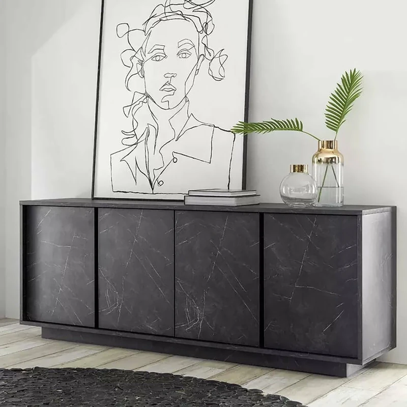 Dmora - Annone Sideboard, Buffet for Living Room, Kitchen Pantry, Made in Italy, 180 x 43 x 79 cm, Slate