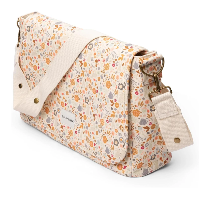 SUAVINEX, Maternity Shoulder Bag, Large Capacity Baby Trolley Bag, Adjustable Stroller Handles, Flap and Zipper Closure, Waterproof, with Inner Pockets, Floral