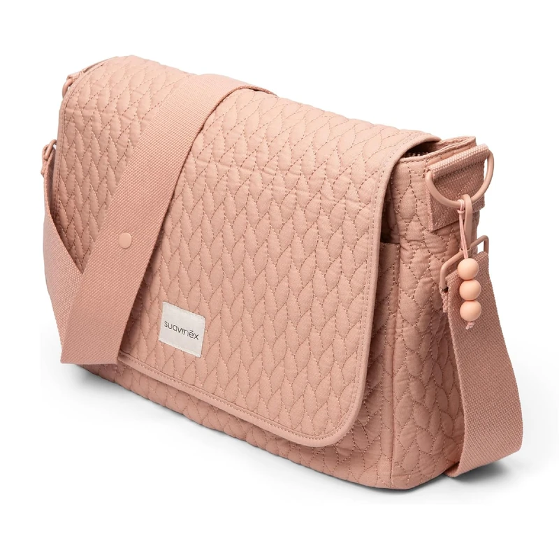 SUAVINEX, Maternity Shoulder Bag, Large Capacity Baby Trolley Bag, Adjustable Stroller Handles, Flap and Zipper Closure, Waterproof, with Inner Pockets, Pink