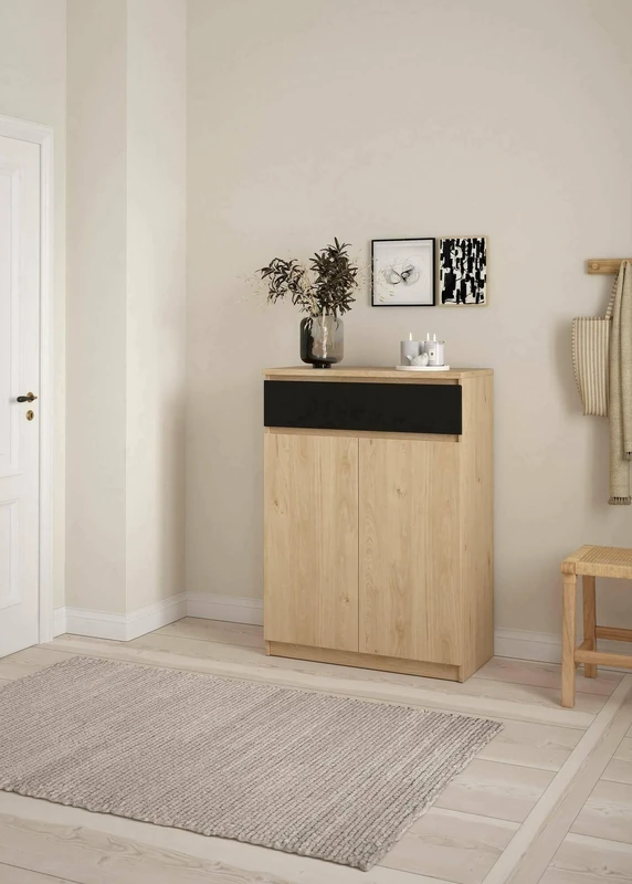 Dmora Noelle Shoe Rack, Multi-Purpose Entrance Cabinet, Shoe Cabinet, 80 x 40 x H 111 cm, Oak and Black